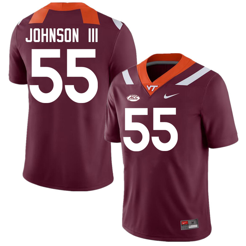 Men #55 Gerard Johnson III Virginia Tech Hokies College Football Jerseys Stitched-Maroon